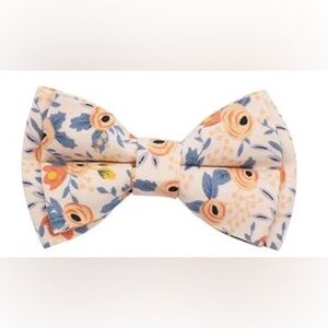 Female Dog Floral Bow Tie For Collar Orange/Blue and Rose Gold, Small